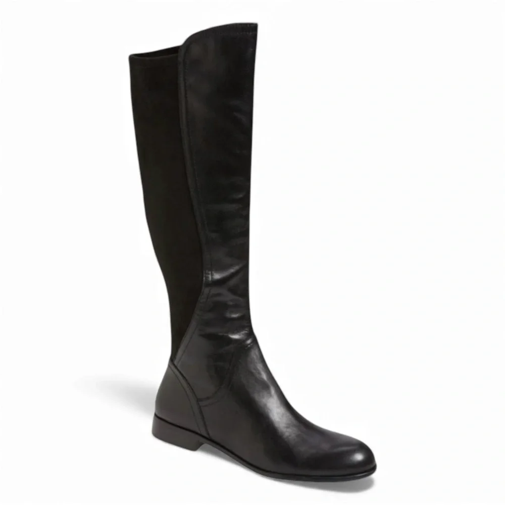 NIB Franco Sarto Women's L-Maleni Black Leather and Fabric Stretch Boot -Size 7M